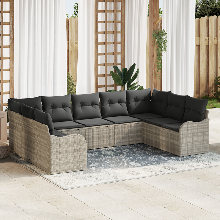 Set divani giardino 9 pezzi con cuscini Grigio Chiaro Rattan polietilene