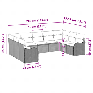 Set divani giardino 9 pezzi con cuscini Grigio Chiaro Rattan polietilene