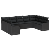 Set di 9 Pezzi Divano da Giardino con Cuscini Rattan Nero