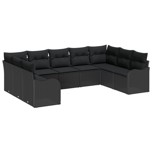 Set di 9 Pezzi Divano da Giardino con Cuscini Rattan Nero