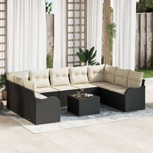 Set divano da giardino di 9 pezzi con cuscini rattan marrone