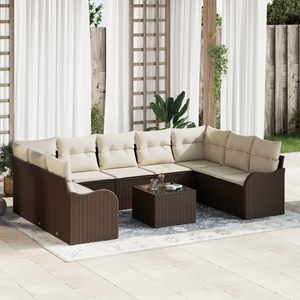 Set Divano da Giardino  9 Pezzi con Cuscini Grigio Polirattan