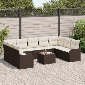 Set Divano da Giardino  9 Pezzi con Cuscini Grigio Polirattan