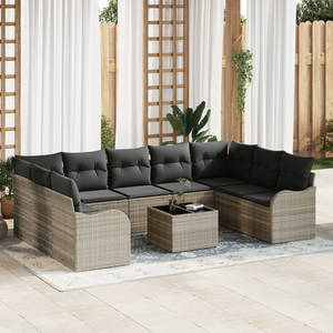 Set di Divani da Giardino  di 10 Pezzi con Cuscini Grigio Polyrattan