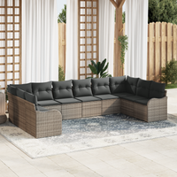 Set Divano da Giardino da 10 Pezzi con Cuscini Grigio Polyrattan