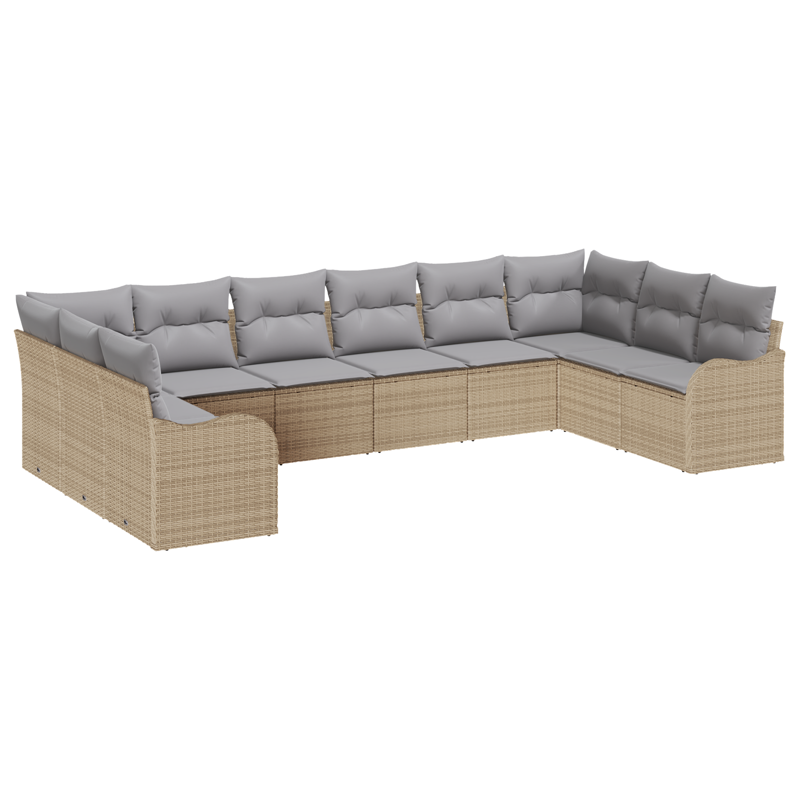 Set da Giardino di 10 Pezzi con Cuscini Beige in Rattan Sintetico