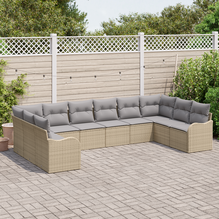 Set da Giardino di 10 Pezzi con Cuscini Beige in Rattan Sintetico
