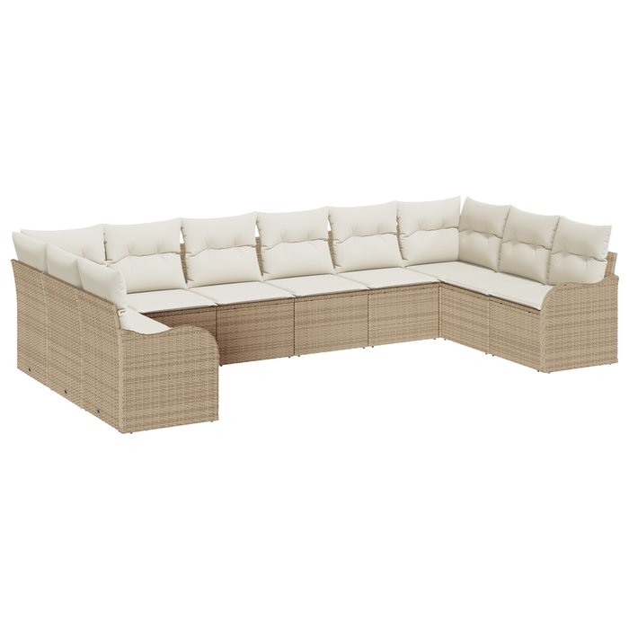 Set Divano da Giardino 10 Pezzi con Cuscini Beige Polyrattan
