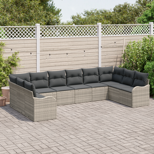 Set di divani da giardino  10 pezzi con cuscini grigio chiaro in polyrattan