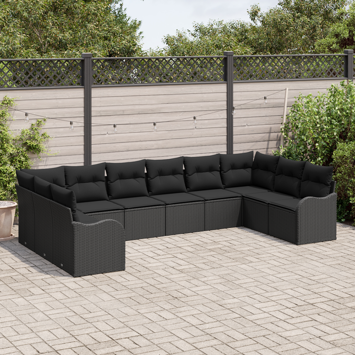 Set di Divani da Giardino composto da 10 Pezzi con Cuscini Nero in Polyrattan