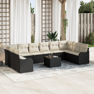 Set divano da giardino  10 pezzi con cuscini Marrone Polyrattan