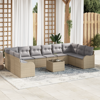 Set Divano da Giardino 11 Pezzi con Cuscini Nero Polyrattan
