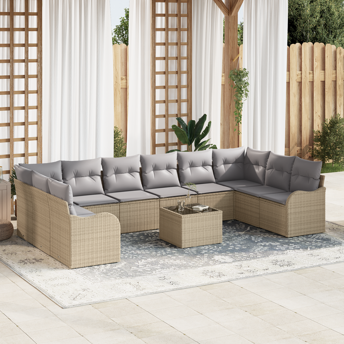 Set Divano da Giardino 11 Pezzi con Cuscini Nero Polyrattan