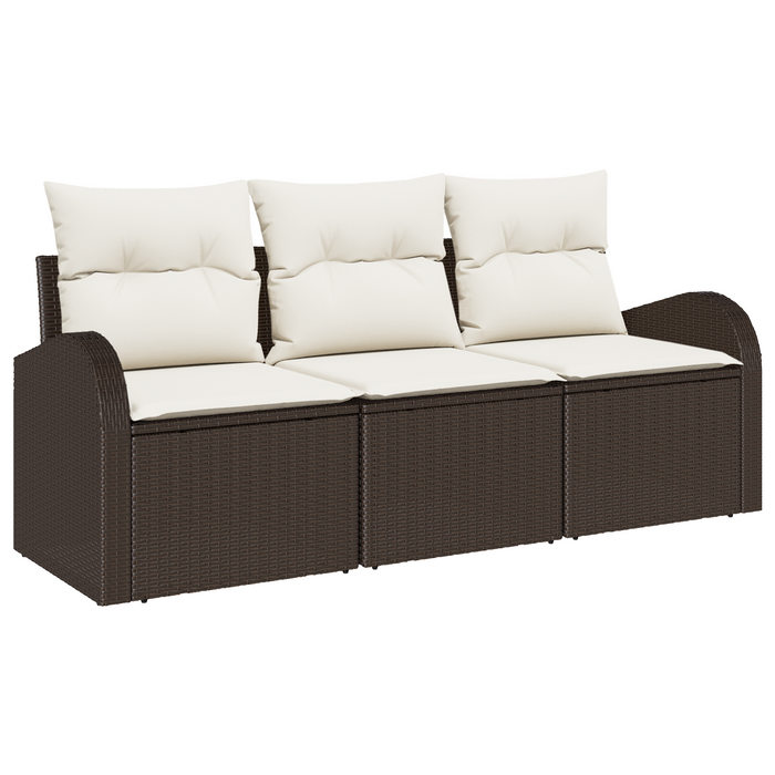 Set Divano da Giardino 3 Pezzi con Cuscini Marrone in Polyrattan