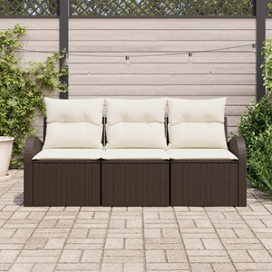 Set Divano da Giardino 3 Pezzi con Cuscini Marrone in Polyrattan