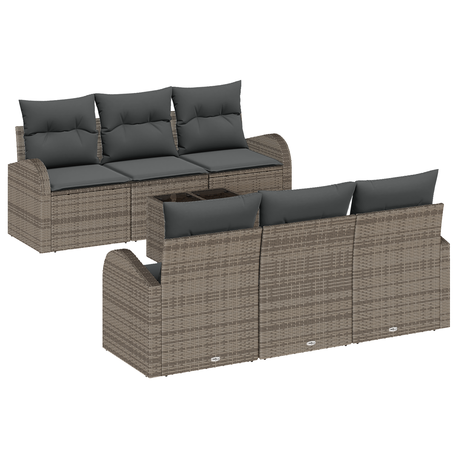 Set Divano da Giardino 7 Pezzi con Cuscini Rattan Poliestere Grigio
