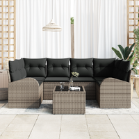 Set di 7 Pezzi di Divani da Giardino con Cuscini Grigio in Polyrattan