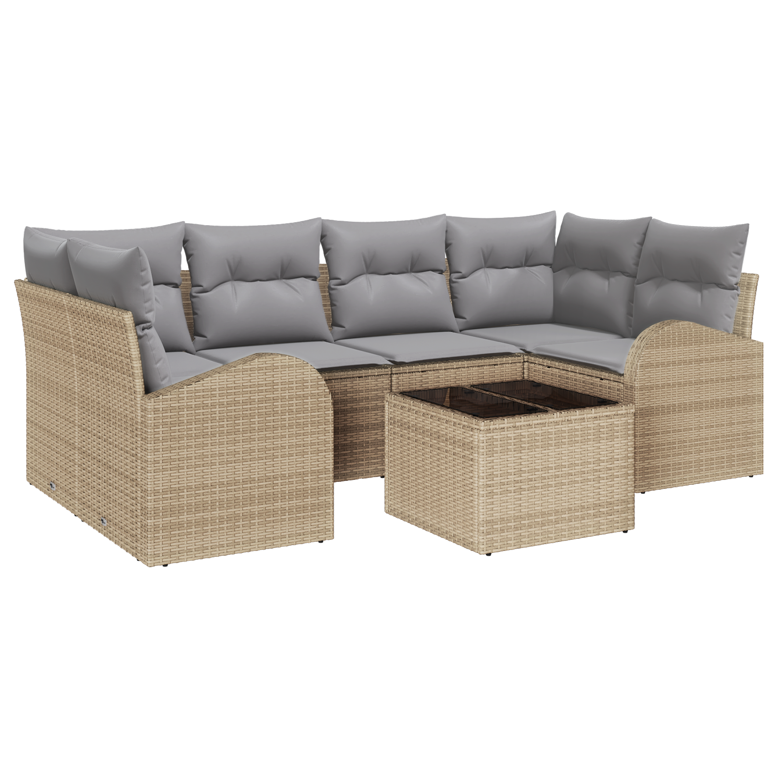 Set Divano da Giardino di 7 Pezzi con Cuscini Beige in Rattan Poliestere