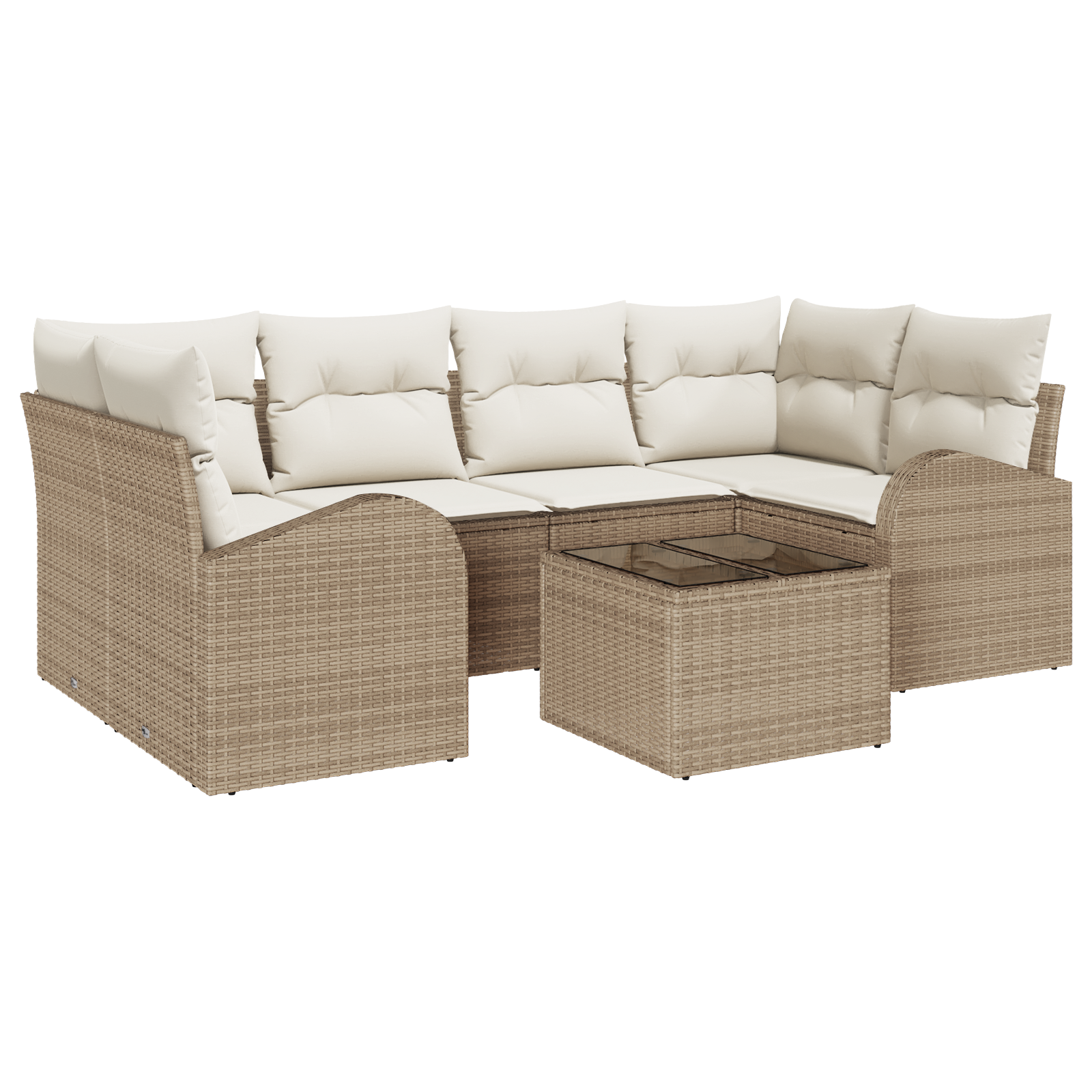 Set Divano da Giardino 7 Pezzi con Cuscini Beige Polyrattan