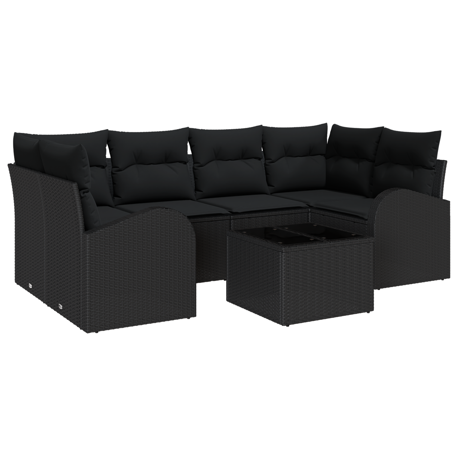 Set Divano da Giardino 7 Pezzi con Cuscini Nero Polyrattan