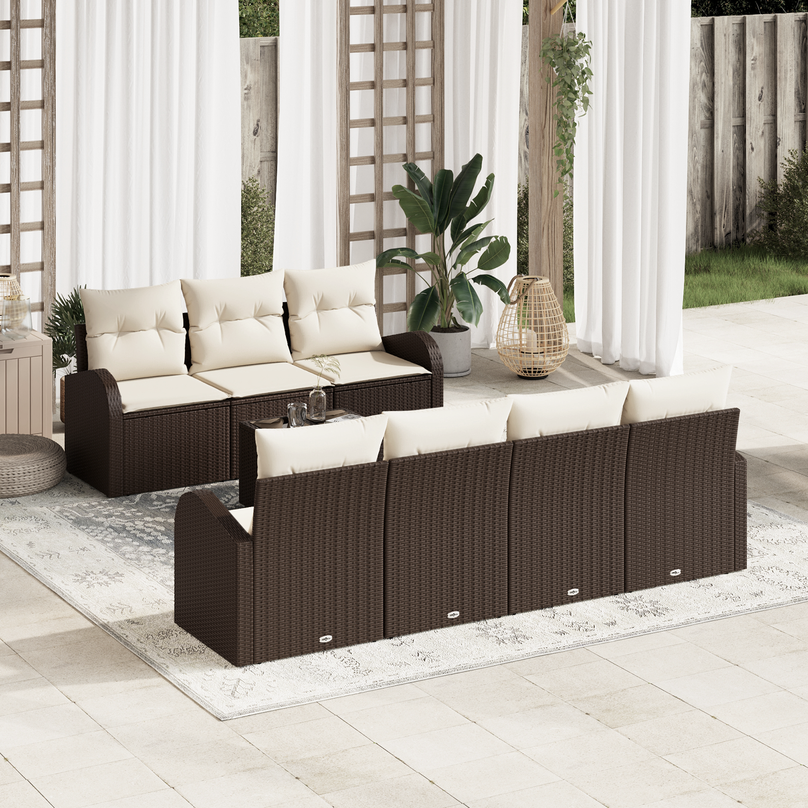 Set di divani da giardino 8 pezzi con cuscini Marrone Rattan
