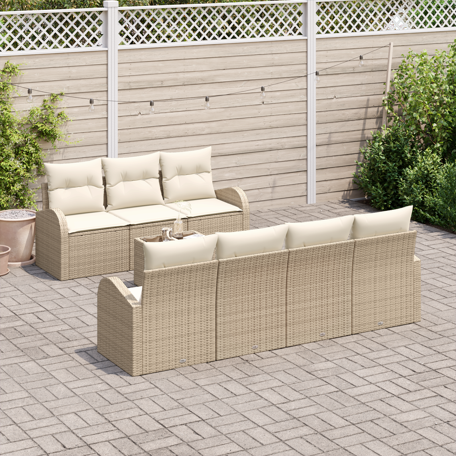 Set di Sofà da Giardino 8 Pezzi con Cuscini Beige in Polyrattan