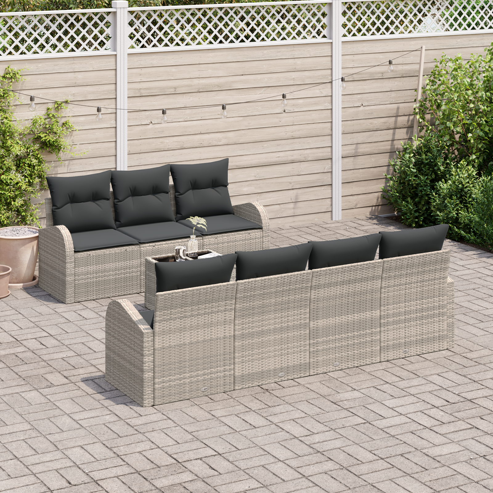 Set divani giardino 8 pezzi con cuscini grigio chiaro in polyrattan