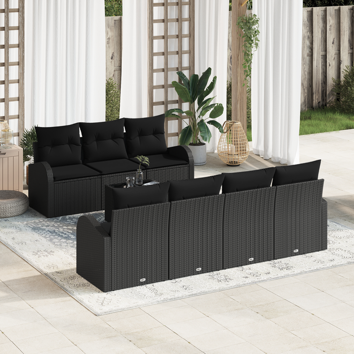 Set di 8 Divani da Giardino con Cuscini Nero Polyrattan