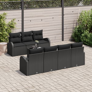Set di 8 Divani da Giardino con Cuscini Nero Polyrattan