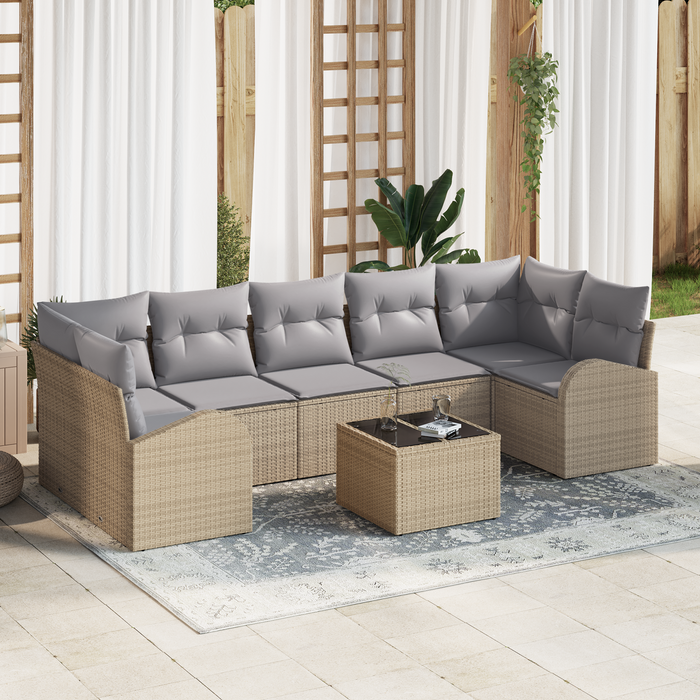 Set di Divani da Giardino 8 Pezzi con Cuscini Beige in Polyrattan