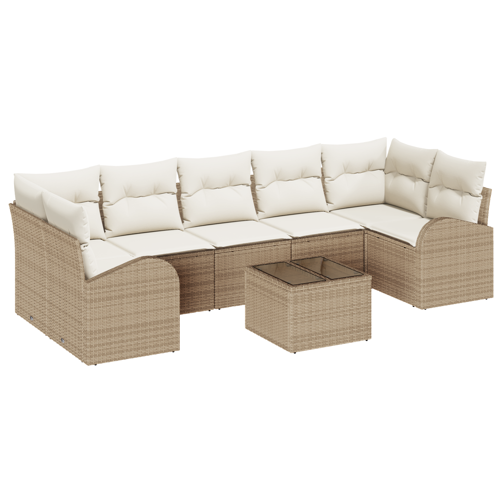Set Divano da Giardino 8 Pezzi con Cuscini Beige Poly Rattan