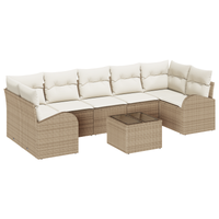 Set Divano da Giardino 8 Pezzi con Cuscini Beige Poly Rattan