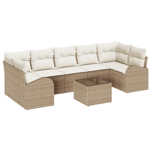Set Divano da Giardino 8 Pezzi con Cuscini Beige Poly Rattan
