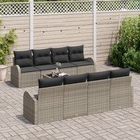 Set di Divani da Giardino 9 Pezzi con Cuscini Grigi in Rattan Sintetico