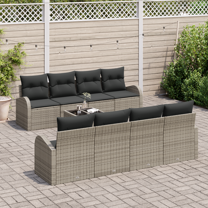 Set di Divani da Giardino 9 Pezzi con Cuscini Grigi in Rattan Sintetico