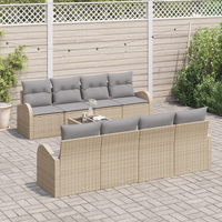 Set di divani da giardino 9 pezzi con cuscini Beige Rattan