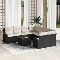 Set Divano da Giardino a 9 Pezzi con Cuscini Rattan Nero Polyrattan