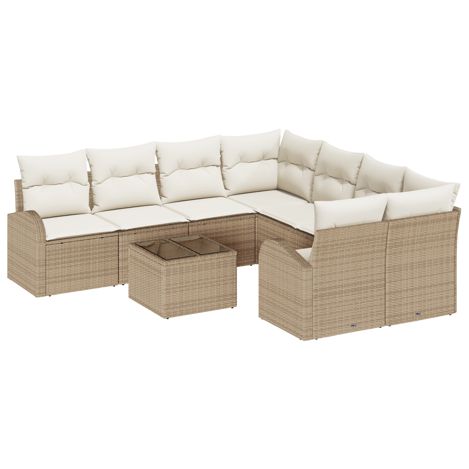 Set di divano da giardino da 9 pezzi con cuscini Beige Polyrattan