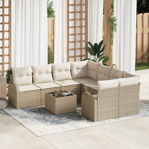 Set di divano da giardino da 9 pezzi con cuscini Beige Polyrattan
