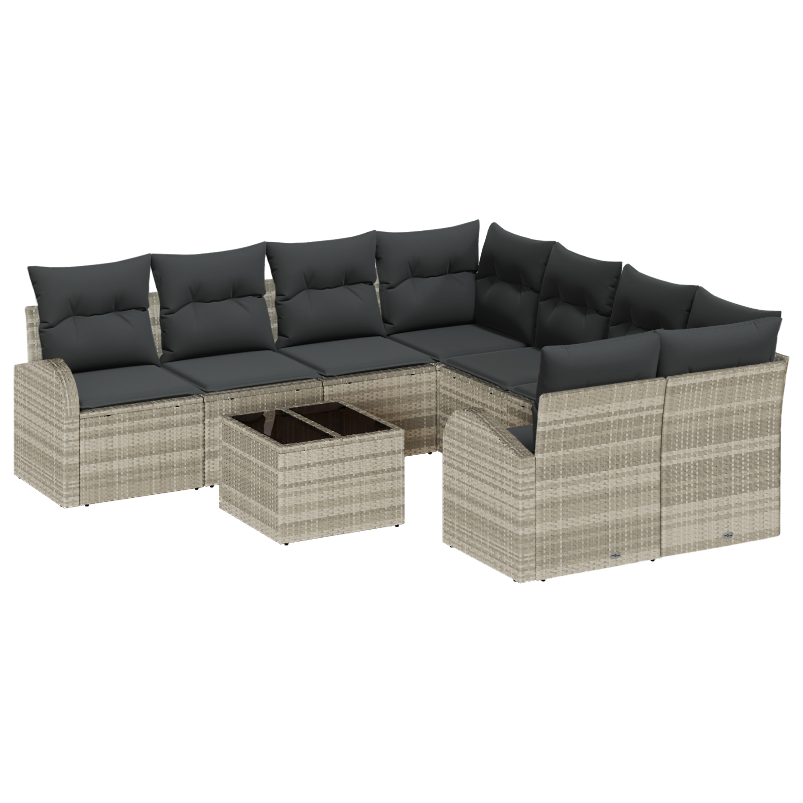 Set di divani da giardino da 9 pezzi con cuscini grigio chiaro in polyrattan