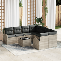 Set di divani da giardino da 9 pezzi con cuscini grigio chiaro in polyrattan