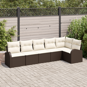 Set di Divani da Giardino 6 Pezzi con Cuscini Marrone Polyrattan