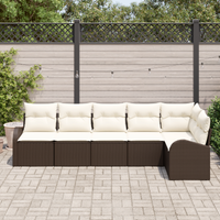 Set di Divani da Giardino 6 Pezzi con Cuscini Marrone Polyrattan
