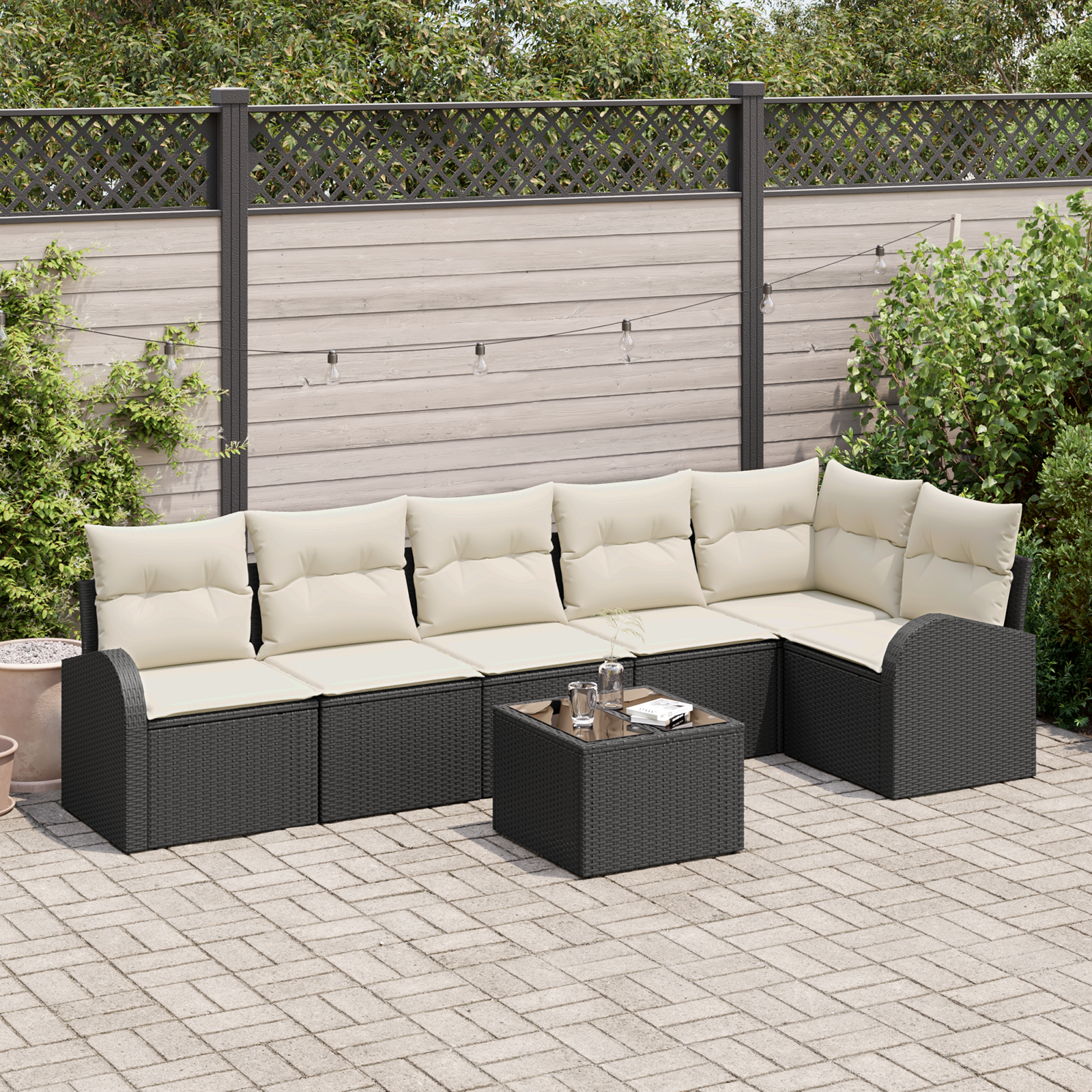 Set di 6 Pezzi di Divano da Giardino con Cuscini in Polyrattan Marrone