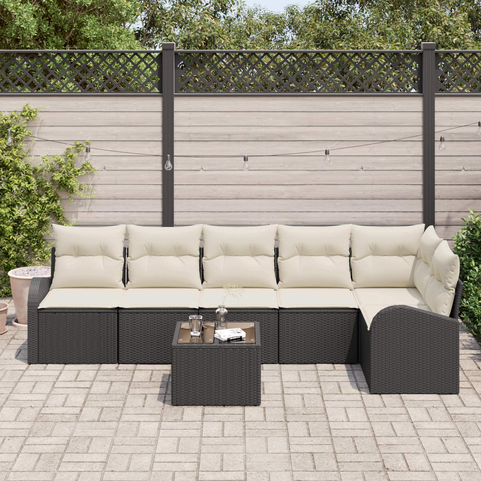 Set di 6 Pezzi di Divano da Giardino con Cuscini in Polyrattan Marrone