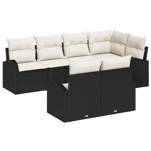 Set Divano da Giardino con Cuscini Polyrattan Nero