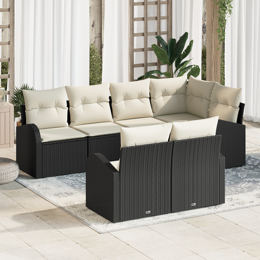 Set Divano da Giardino con Cuscini Polyrattan Nero