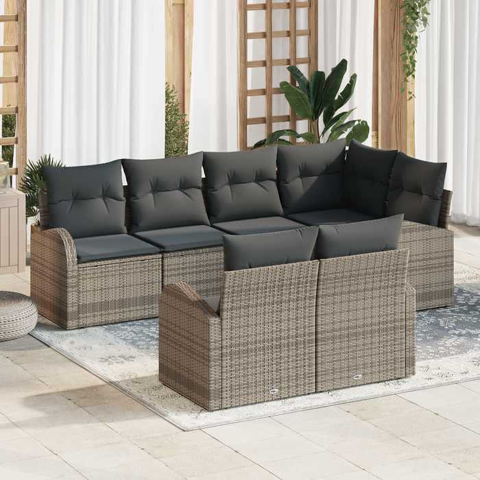 Set Divano da Giardino da 7 pezzi con cuscini in Rattan Grigio