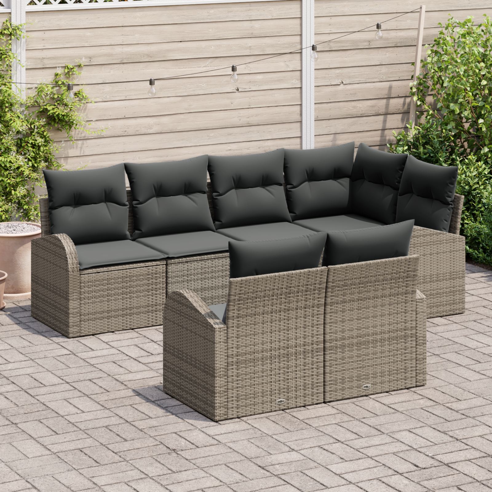 Set Divano da Giardino da 7 pezzi con cuscini in Rattan Grigio
