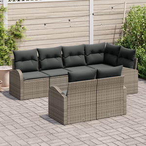 Set Divano da Giardino da 7 pezzi con cuscini in Rattan Grigio